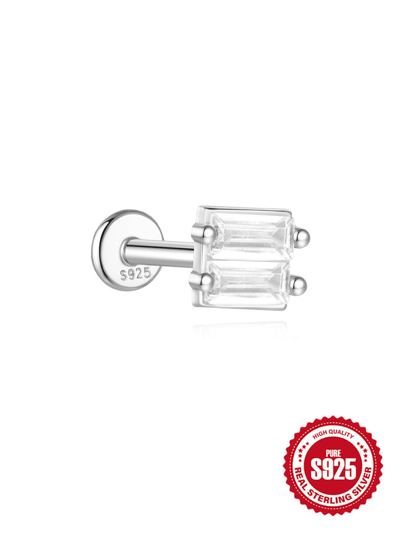 Wholesale S925 Sterling Silver Geometric Flat Bottom Spiral Puncture Ear Nail With Exquisite Zircon Diamond And Environmentally Friendly Electroplating Ear Jewelry For Unisex