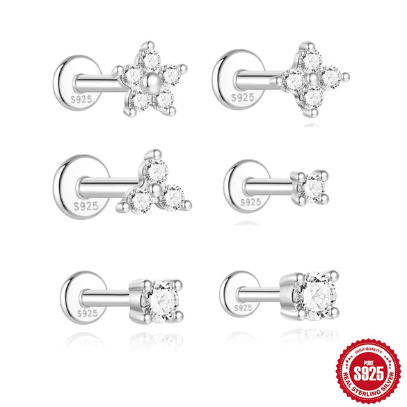 Wholesale S925 Sterling Silver Geometric Flat Head Thread Puncture Cartilage Ear Nail With Environmentally Friendly Electroplating