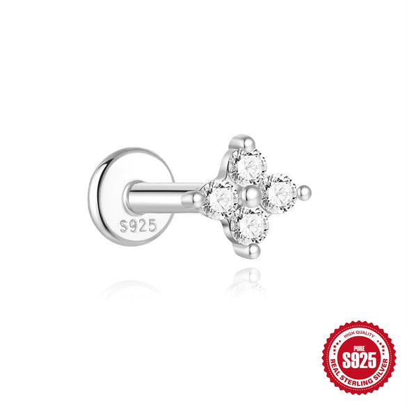 Wholesale S925 Sterling Silver Geometric Flat Head Thread Puncture Cartilage Ear Nail With Environmentally Friendly Electroplating
