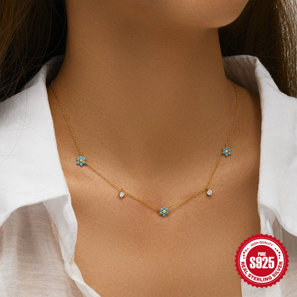 Wholesale S925 Sterling Silver Geometric Flower Diamond Stacked Simple Elegant Clavicle Necklace For Women With Electroplating