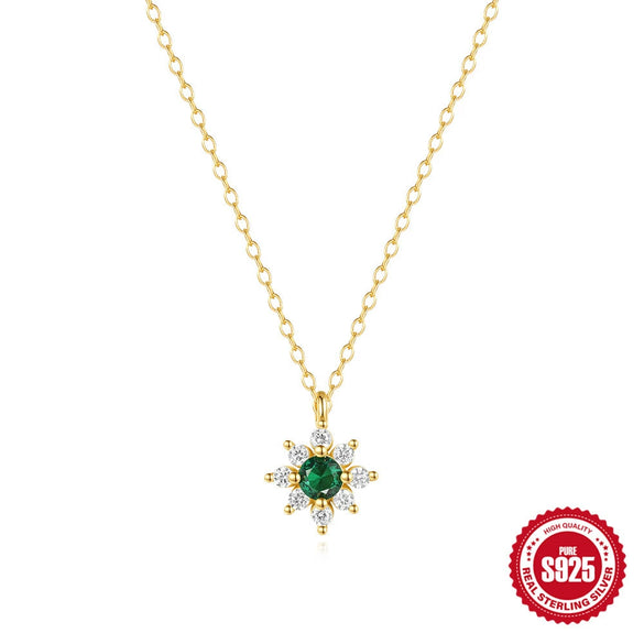 Wholesale S925 Sterling Silver Geometric Flower Emerald Diamond All Match Women's Collarbone Necklace Set With Gemstones