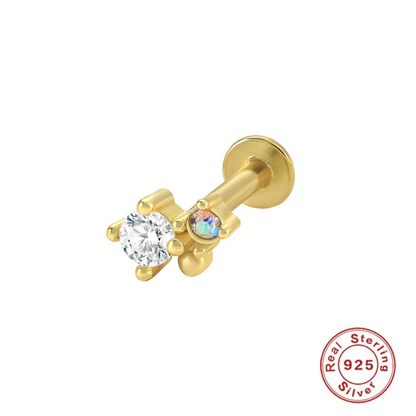 Wholesale S925 Sterling Silver Geometric Flower Flat Head Thread Puncture Earrings With Environmentally Friendly Electroplating For Women