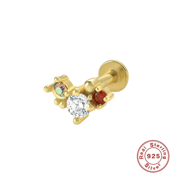 Wholesale S925 Sterling Silver Geometric Flower Flat Head Thread Puncture Earrings With Environmentally Friendly Electroplating For Women