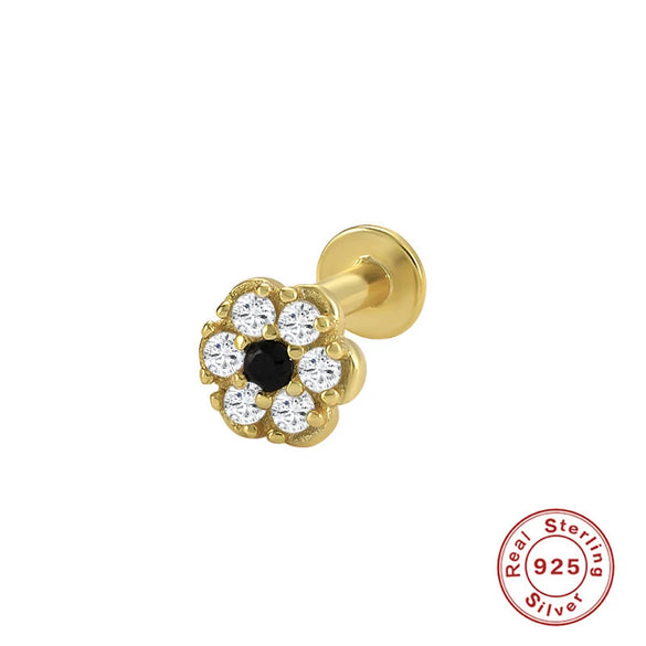 Wholesale S925 Sterling Silver Geometric Flower Flat Head Thread Puncture Earrings With Environmentally Friendly Electroplating For Women