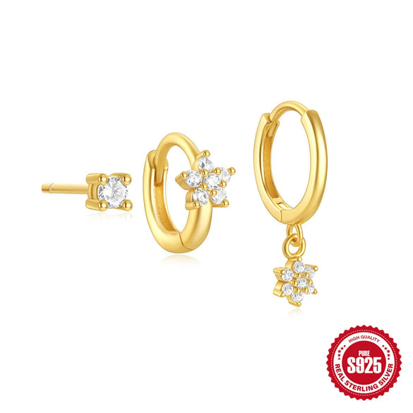 Wholesale S925 Sterling Silver Geometric Flower Horse Eye Diamond Earrings With Electroplating For Women