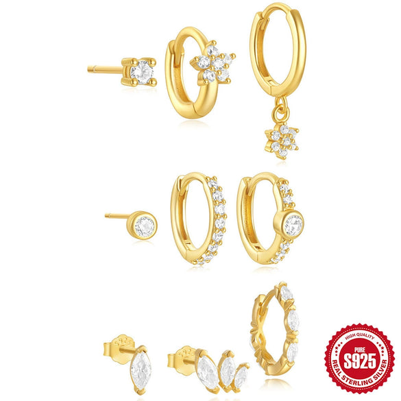 Wholesale S925 Sterling Silver Geometric Flower Horse Eye Diamond Earrings With Electroplating For Women