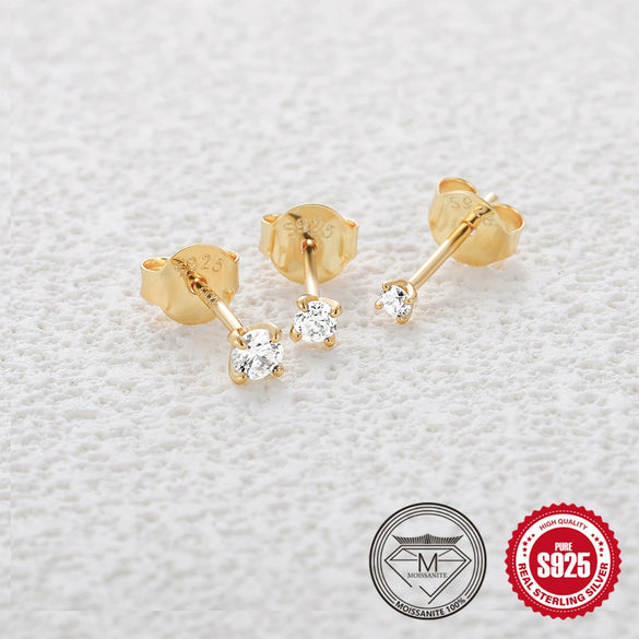 Wholesale S925 Sterling Silver Geometric Fourclaw Moissanite Diamondembedded Classic Ear Studs With Electroplating