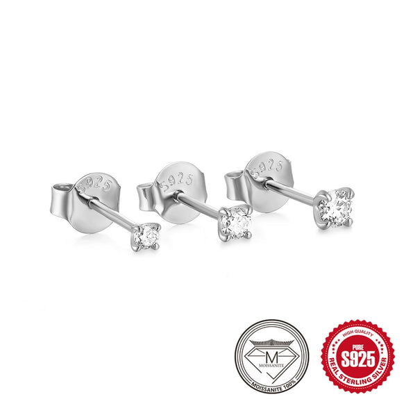 Wholesale S925 Sterling Silver Geometric Fourclaw Moissanite Diamondembedded Classic Ear Studs With Electroplating