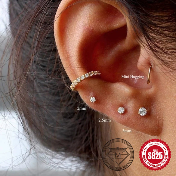 Wholesale S925 Sterling Silver Geometric Fourclaw Moissanite Diamondembedded Classic Ear Studs With Electroplating