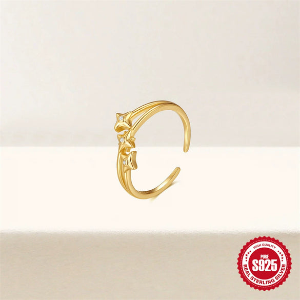Wholesale S925 Sterling Silver Geometric Fourstar Open Finger Ring With Zirconia Treatment Luxury Exquisite Niche Design