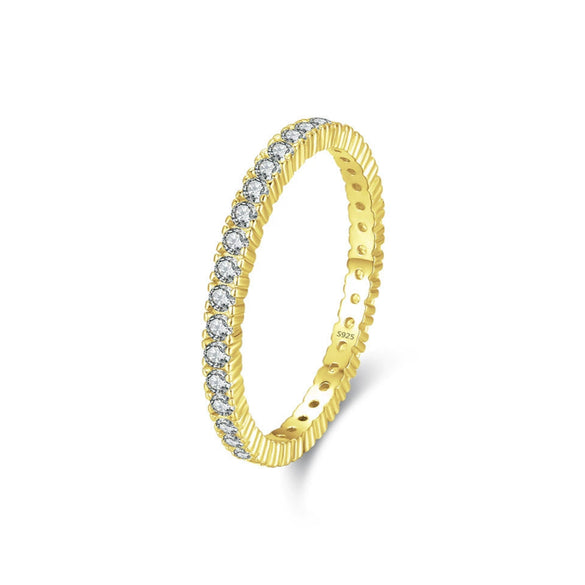 Wholesale S925 Sterling Silver Geometric Full Diamond Row Ring For Women Simple Stacked Style Inlay