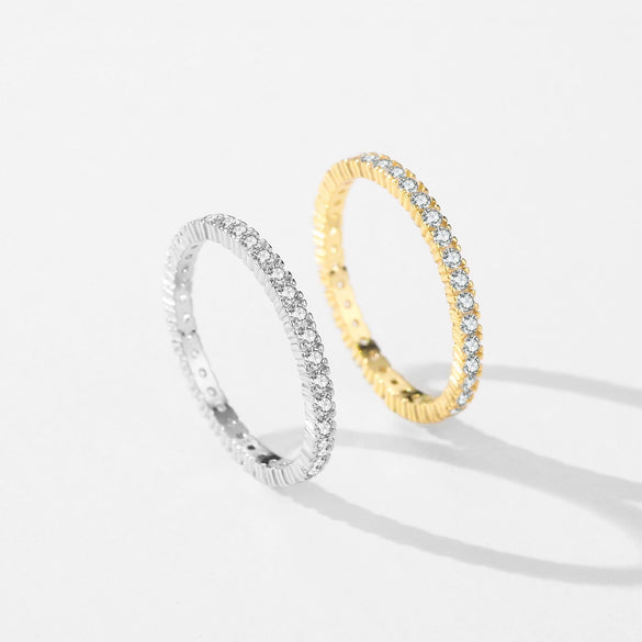 Wholesale S925 Sterling Silver Geometric Full Diamond Row Ring For Women Simple Stacked Style Inlay
