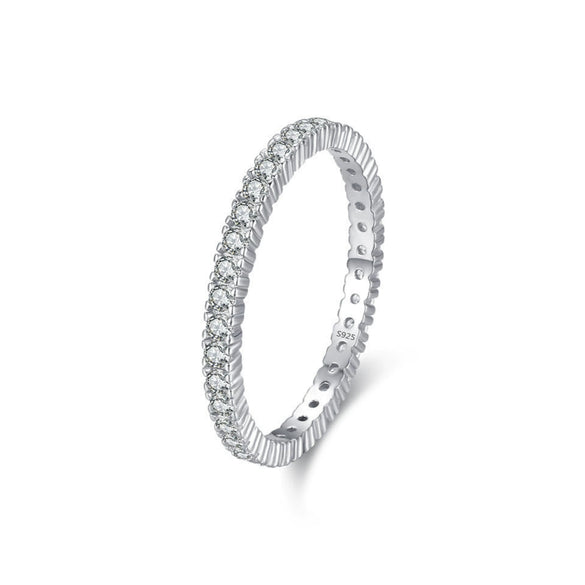 Wholesale S925 Sterling Silver Geometric Full Diamond Row Ring For Women Simple Stacked Style Inlay