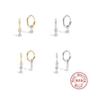 Wholesale S925 Sterling Silver Geometric Glossy Earrings With Pendant Triple Perforated Zircon For Women