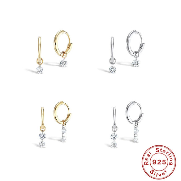 Wholesale S925 Sterling Silver Geometric Glossy Earrings With Pendant Triple Perforated Zircon For Women