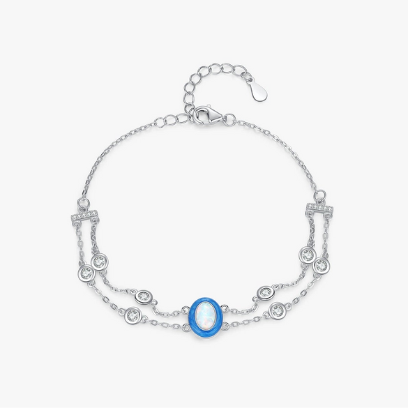 Wholesale S925 Sterling Silver Geometric Gradient Enamel Opal Multilayer Chain Diamond Bracelet For Women