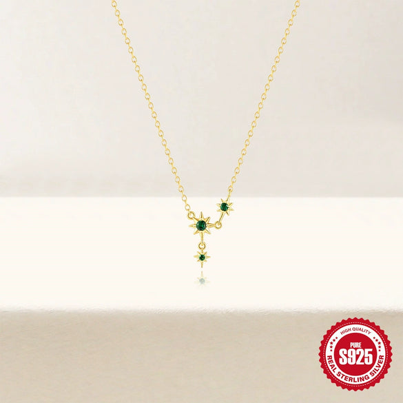 Wholesale S925 Sterling Silver Geometric Green Diamond With Diamond Clavicle Chain Necklace Electroplated For Women