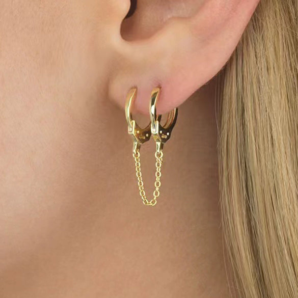 Wholesale S925 Sterling Silver Geometric Handcuffs Chain Earring With Seiko Treatment Fashion Simple Exquisite Personality Trendy