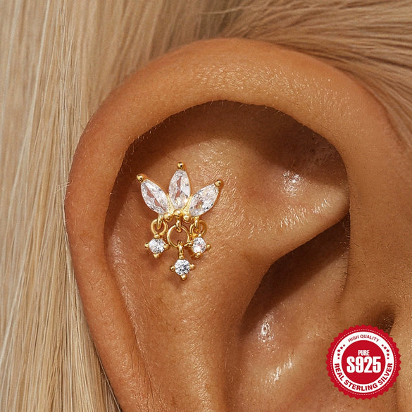 Wholesale S925 Sterling Silver Geometric Horse Eye Aobao Flat Head Thread Puncture Ear Nail With Diamond Encrusted And Environmentally Friendly Electroplating Ear Jewelry