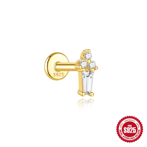 Wholesale S925 Sterling Silver Geometric Horse Eye Aobao Flat Head Thread Puncture Ear Nail With Diamond Encrusted And Environmentally Friendly Electroplating Ear Jewelry
