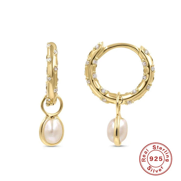 Wholesale S925 Sterling Silver Geometric Horse Eye Diamond Pearl Hanging Earrings With Electroplating