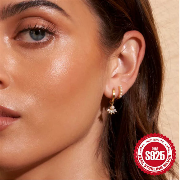 Wholesale S925 Sterling Silver Geometric Horse Eye Diamondembedded Pearl Earrings For Women Retro Simple Fashion Ins Style