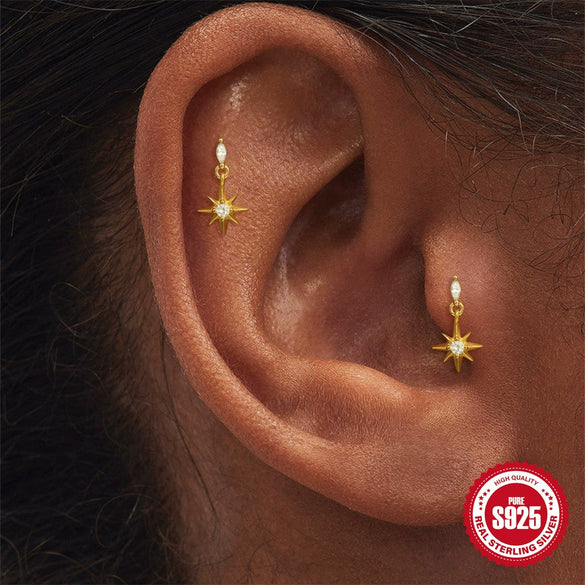Wholesale S925 Sterling Silver Geometric Horse Eye Eight Mang Star Drop Earrings With Electroplating For Women