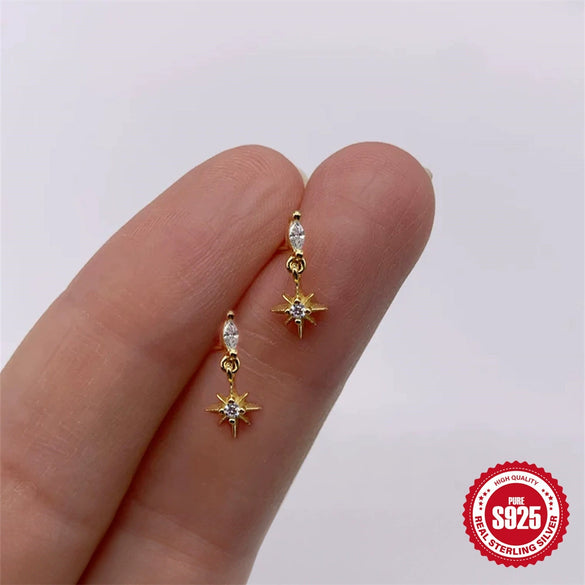 Wholesale S925 Sterling Silver Geometric Horse Eye Eight Mang Star Drop Earrings With Electroplating For Women