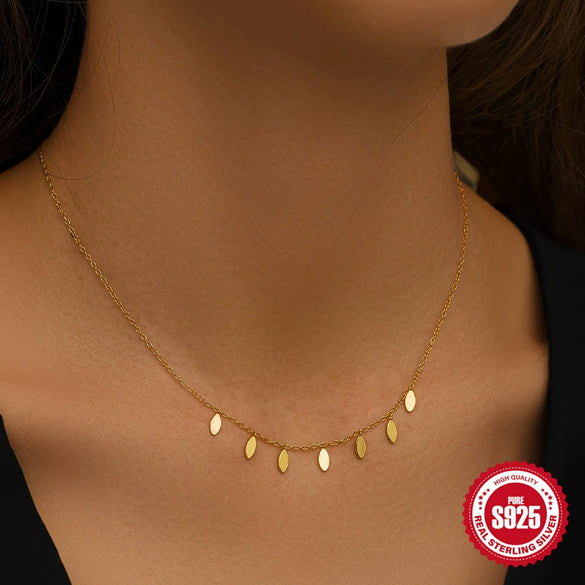 Wholesale S925 Sterling Silver Geometric Horse Eye Round Stacked Women's Collarbone Necklace With Electroplating Design