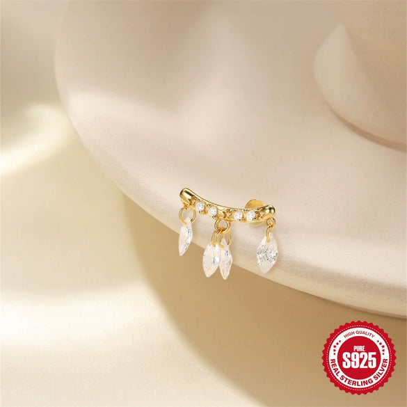 Wholesale S925 Sterling Silver Geometric Horse Eye Tassel Flat Head Thread Puncture Ear Nail With Environmentally Friendly Electroplating Unisex Ear Jewelry