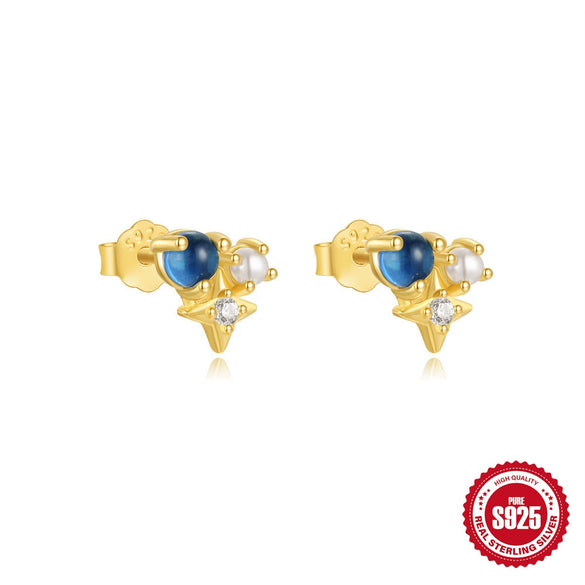 Wholesale S925 Sterling Silver Geometric Horse Eye Water Drop Zircon Pearl Stacked Ear Studs Earrings With Electroplating