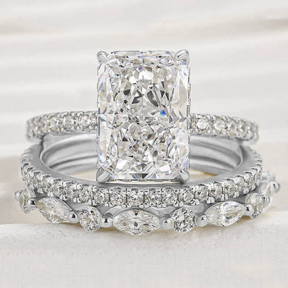 Wholesale S925 Sterling Silver Geometric Ice Flower Cut Zircon Set Ring For Women