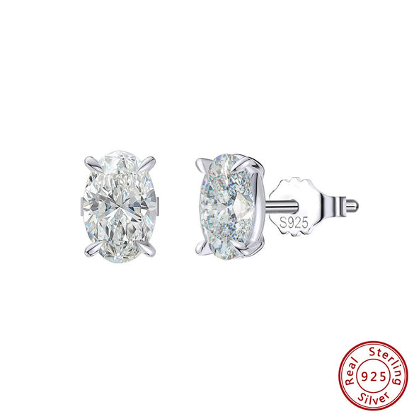 Wholesale S925 Sterling Silver Geometric Inlaid Oval Zirconium High Carbon Diamond Women's Earrings With Electroplating