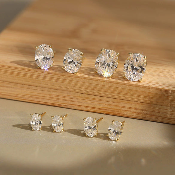 Wholesale S925 Sterling Silver Geometric Inlaid Oval Zirconium High Carbon Diamond Women's Earrings With Electroplating