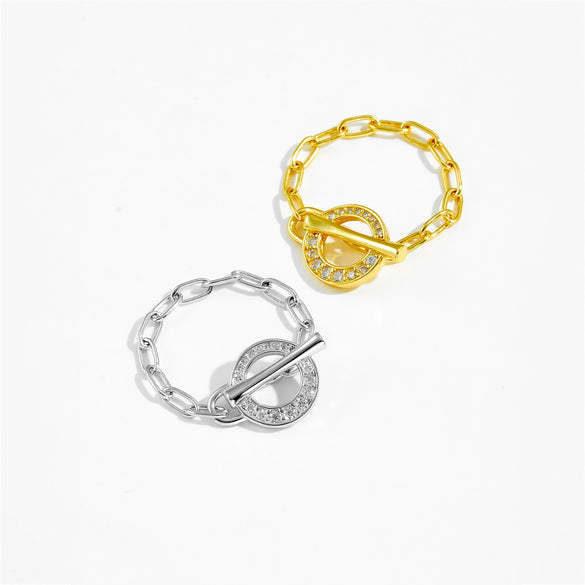 Wholesale S925 Sterling Silver Geometric Irregular Chain Ring With Electroplating And Simple Zircon High Design Feeling Minimalist Ring For Women And Unisex
