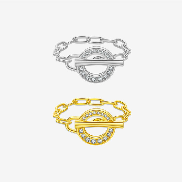 Wholesale S925 Sterling Silver Geometric Irregular Chain Ring With Electroplating And Simple Zircon High Design Feeling Minimalist Ring For Women And Unisex