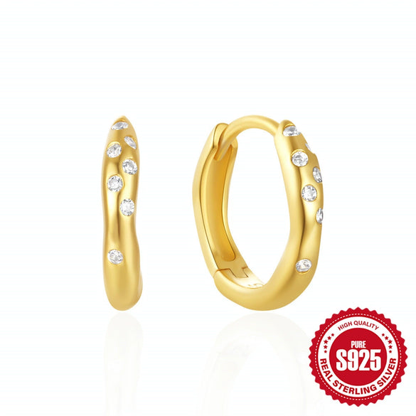Wholesale S925 Sterling Silver Geometric Irregular Earrings With Zircon Inlay And Electroplating For Women
