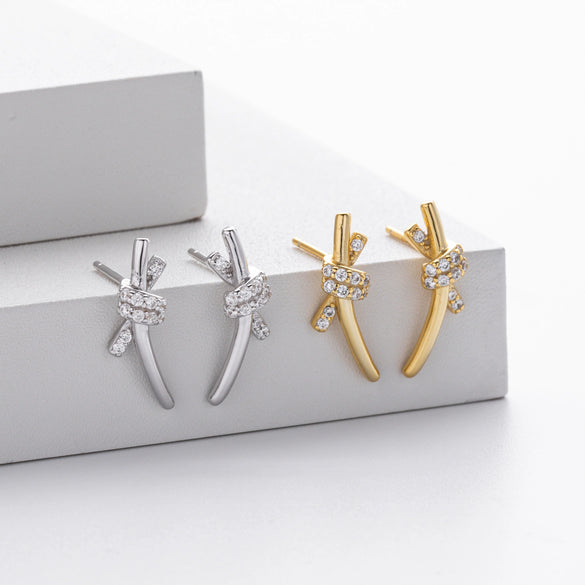 Wholesale S925 Sterling Silver Geometric Knot Winding Electroplated Earrings For Women