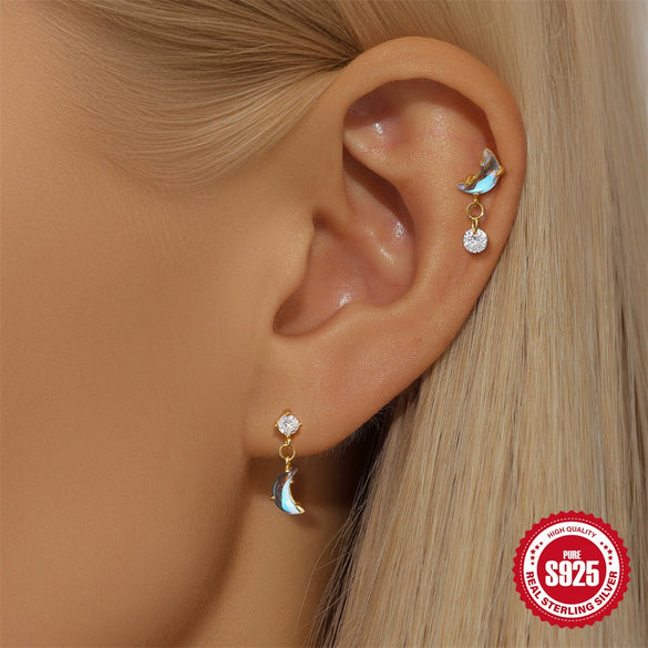 Wholesale S925 Sterling Silver Geometric Light Luxury Earrings With Electroplating Eight Mang Star Water Drops Design