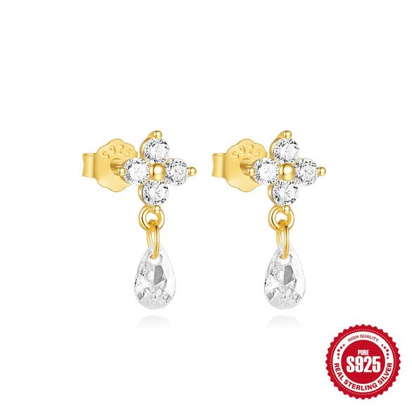 Wholesale S925 Sterling Silver Geometric Light Luxury Earrings With Electroplating Eight Mang Star Water Drops Design