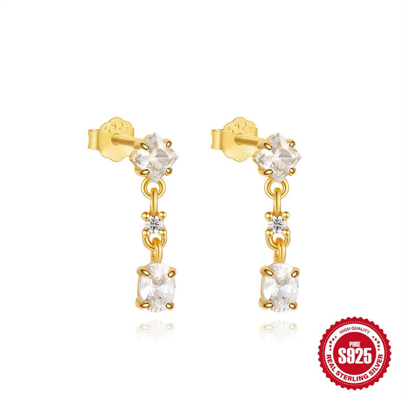 Wholesale S925 Sterling Silver Geometric Light Luxury Earrings With Electroplating Eight Mang Star Water Drops Design