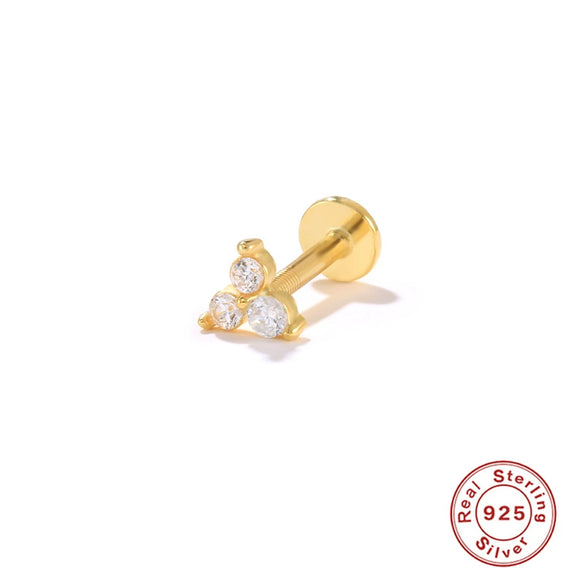 Wholesale S925 Sterling Silver Geometric Lightning Star Moon Embedded Flat Head Internal Thread Electroplated Women's Cartilage Ear Stud Earrings