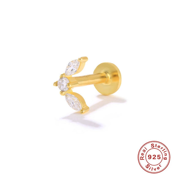 Wholesale S925 Sterling Silver Geometric Lightning Star Moon Embedded Flat Head Internal Thread Electroplated Women's Cartilage Ear Stud Earrings
