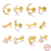 Wholesale S925 Sterling Silver Geometric Lightning Star Moon Embedded Flat Head Internal Thread Electroplated Women's Cartilage Ear Stud Earrings