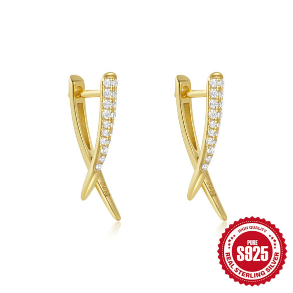 Wholesale S925 Sterling Silver Geometric Line Cross X Shaped Electroplated Women's Earrings
