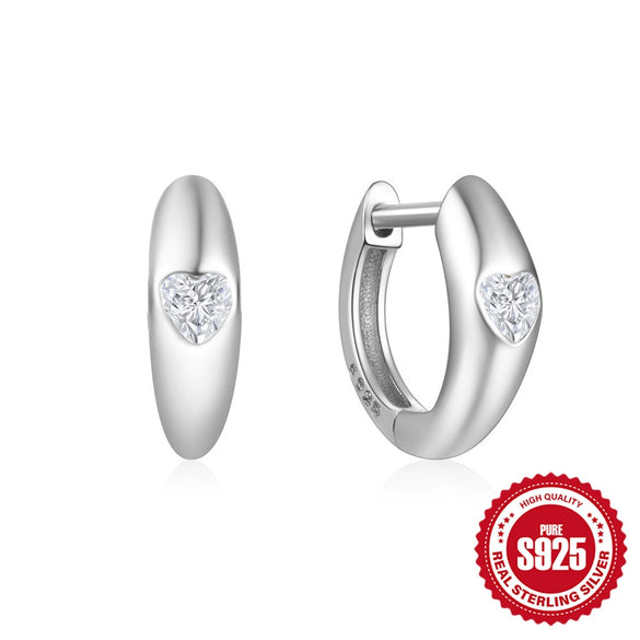 Wholesale S925 Sterling Silver Geometric Love Chain Glossy Luxury Women's Huggie Hoops Earrings With Electroplating And Diamond Embedded Ear Buckle