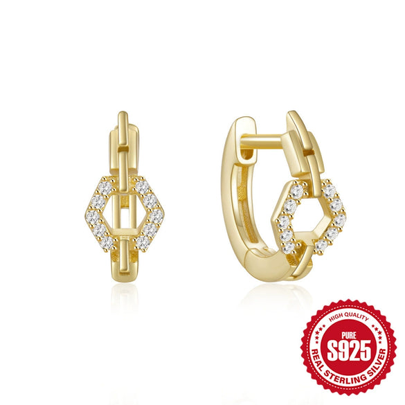 Wholesale S925 Sterling Silver Geometric Love Chain Glossy Luxury Women's Huggie Hoops Earrings With Electroplating And Diamond Embedded Ear Buckle