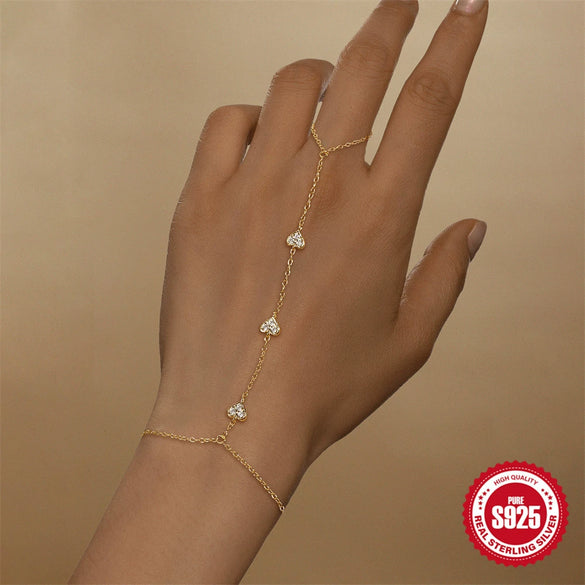 Wholesale S925 Sterling Silver Geometric Love Diamond Ring Chain Bracelet With Electroplating And Real Gold Plating