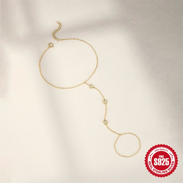 Wholesale S925 Sterling Silver Geometric Love Diamond Ring Chain Bracelet With Electroplating And Real Gold Plating