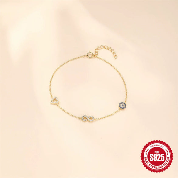 Wholesale S925 Sterling Silver Geometric Love Infinite Loop Electroplated All Match Women's Bracelet